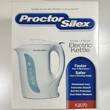 Proctor Silex Electric Kettle, Auto Shutoff, Boil-Dry Protection, Lighted Switch