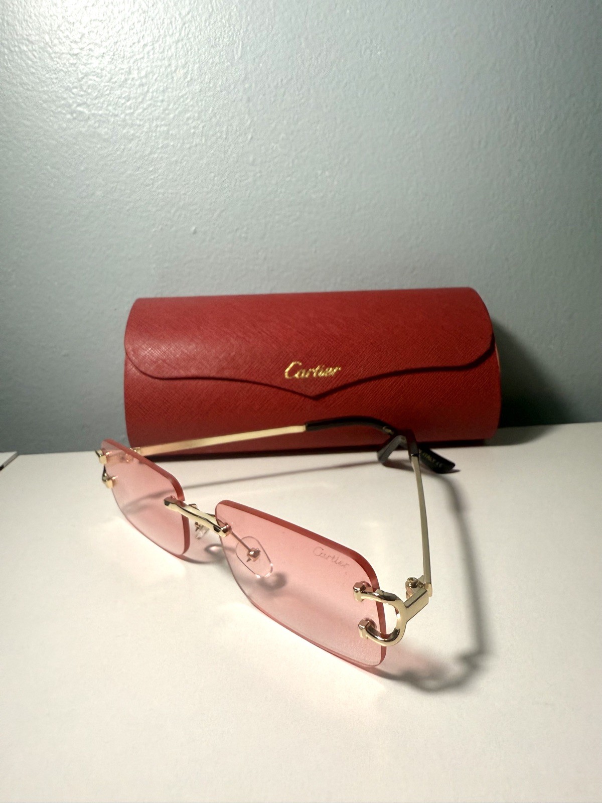 Cartier Pink Lens Gold Frame Sunglasses with Fast Shipping-image
