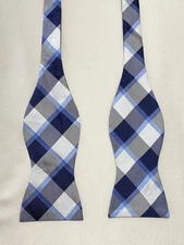 CREMIEUX Blue Plaid Silk Self Bow Tie M In China Good Con