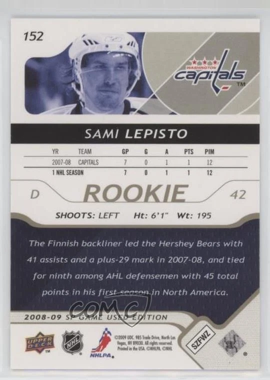 2008-09 SP Game Used Edition Gold Spectrum /10 Sami Lepisto #152 Rookie RC - Image 2 of 2
