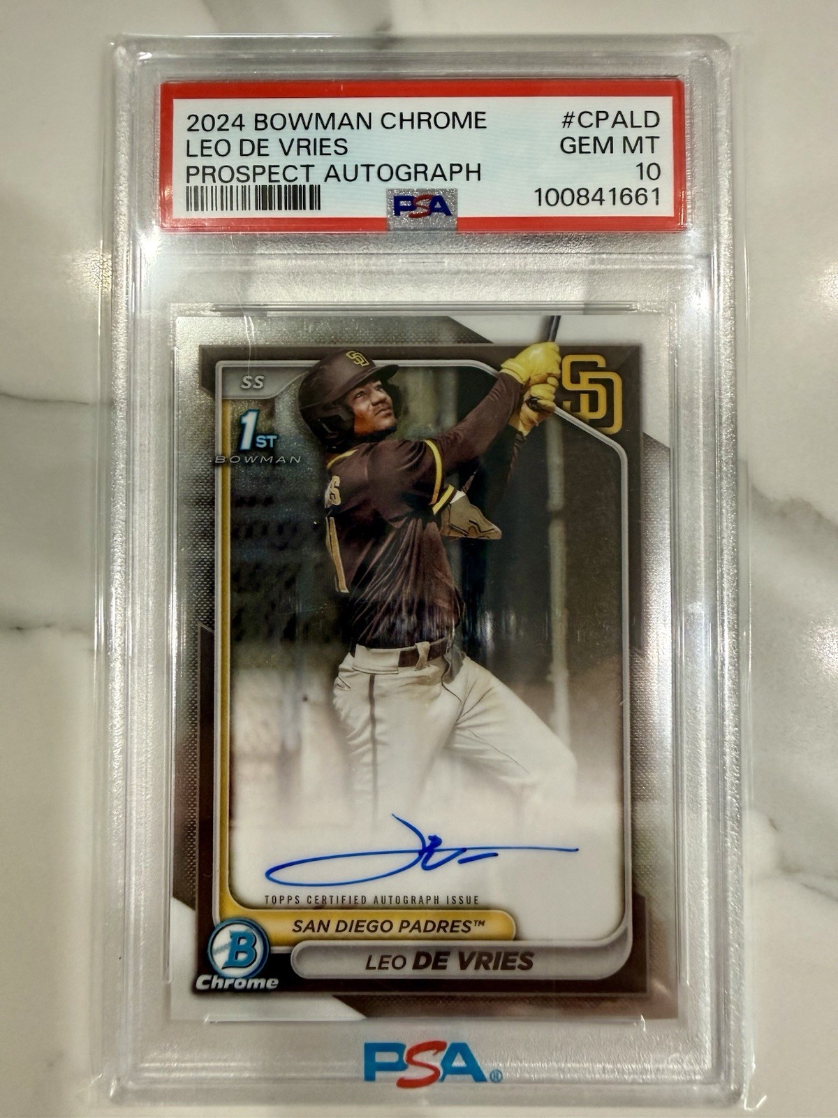 2024 Bowman Chrome Leo De Vries Auto 1st Prospect #CPA-LD Padres PSA 10