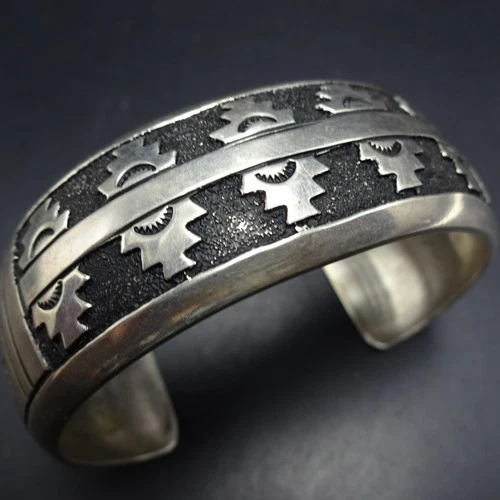 TOMMY and ROSITA SINGER Navajo VINTAGE Sterling Silver Overlay Cuff BRACELET