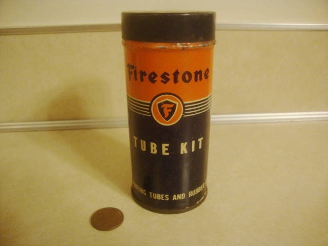 Vintage Tube Repair Kit FIRESTONE Advertising No. 0 STEEL Can Gas Oil SHIELD!