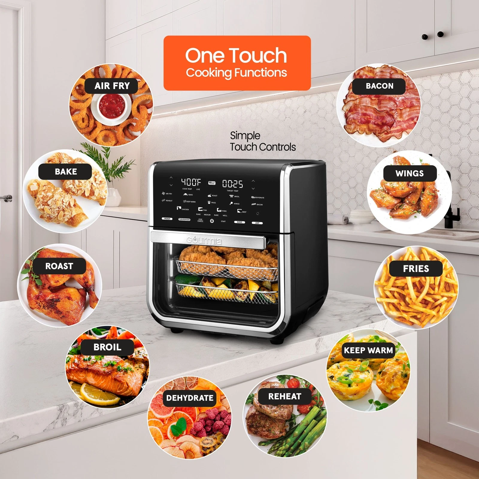Gourmia GAF1290S All-in-One 14-Quart Air Fryer, Oven, Rotisserie, Dehydrator