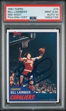 BILL LAIMBEER SIGNED DETROIT PISTONS 1981 TOPPS ROOKIE CARD #74 PSA 9 OC AUTO 10