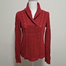 Pull Chaps Femme M Canneberge Rouge Grenat Châle Col Câble Tricot Ourlet