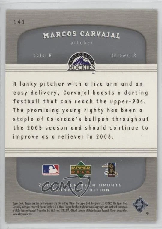 2005 Upper Deck Update Silver /450 Marcos Carvajal #141 Rookie RC - Image 2 of 2