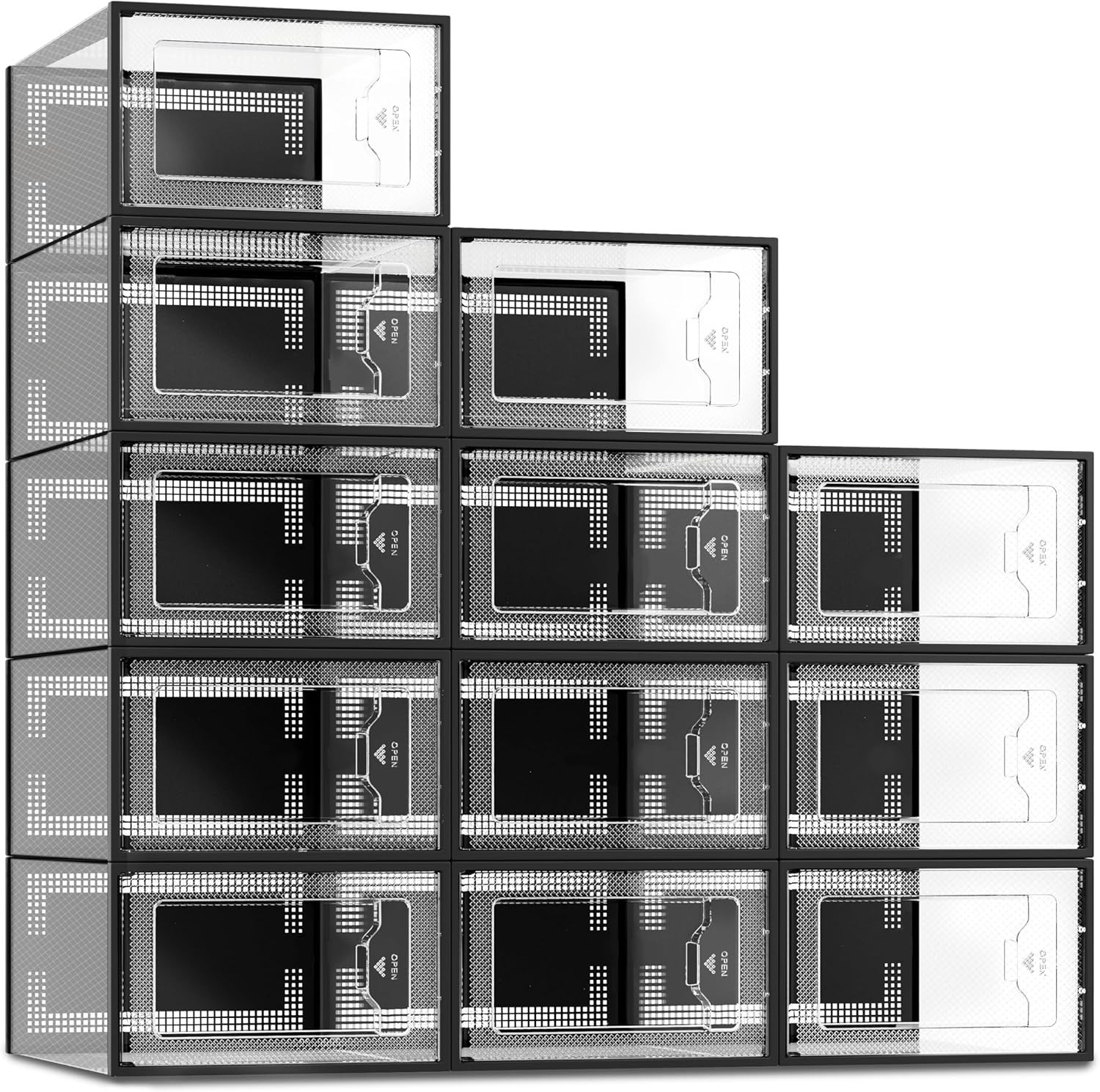 12/36 Pack XL Clear Drop Side Shoe Boxes Stackable Sneaker Storage Display Case