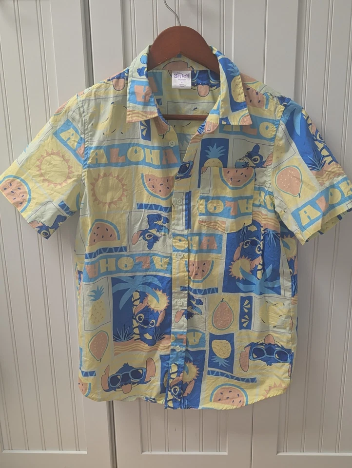Boys' Stitch Woven Button-Up Shirt Aqua Green Size XL Fun Disney Lilo - Image 3 of 4