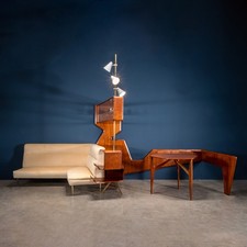 Salotto Vintage Mobile Bar Divano ad Angolo Mogano Vetro Design Anni 50 Italia