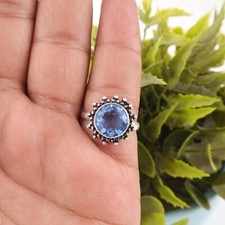 Tanzanite Gemstone 925 Sterling Silver Women Designer Promise Ring For Wedding