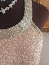 Stunning Pink Evening Gown Glass Beads Sleeveless Adrianna Papell Sz M