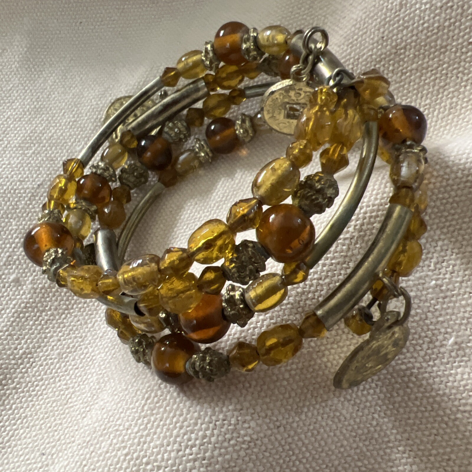 Layered Beaded Bangle Wrap Memory Wire Bracelet S… - image 1