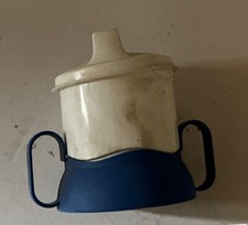 1 Tupperware Sippy Cups With Handles Blue White 3 Piece Each Toddler Sipper VTG