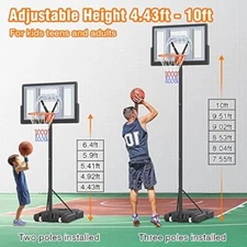 Portable Basketball Hoop System 10 FT Adjustable W/Wheels Outdoor 44'' Backboard