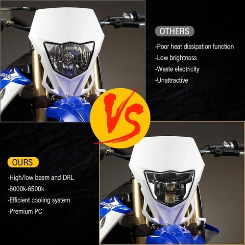 LED Headlight w/ White Fairing For Yamaha WR450F WR450 WR250F WR250 2008-2023 - Picture 3 of 8