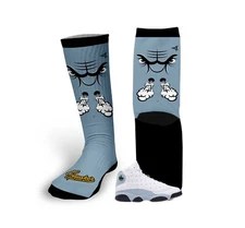 Sneaker Socks To Match Jordan 13 Blue Grey Shoes - Raging Face Crew Socks