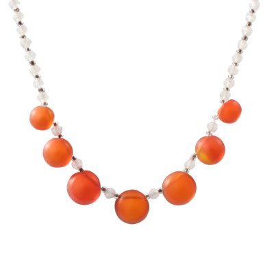Vintage necklace Czech clear English cut orange pendant Art Deco glass beads