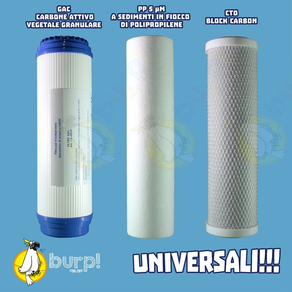 KIT 3 FILTRI UNIVERSALI DEPURATORE ACQUA PER TUTTI GLI IMPIANTI OSMOSI INVERSA