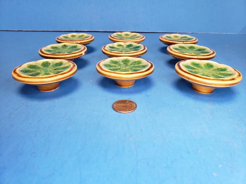 9 GRANDES perillas de cajón vintage de mediados de siglo modernas retro años 60 verde marrón Foto 3 de 4