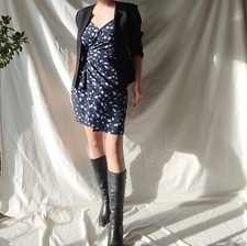 Heartloom Dark Blue Floral Mini Wrap Dress Size Medium