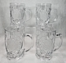 Mikasa Rose Pearl Crystal Mugs Frosted Embossed Rose Retired Vintage set of 4