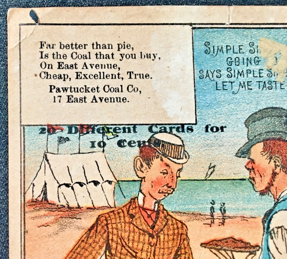 ANTIQUE VICTORIAN TRADE CARD * PAWTUCKET COAL CO. 1880's SIMPLE SIMON NURSERY - Image 2 of 4