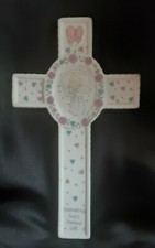 PRECIOUS MOMENTS BAPTISM GIFT WALL CROSS CHRISTIANITY CERAMIC VINTAGE CATHOLIC