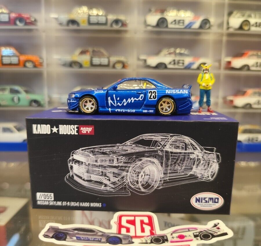 MINIGT 街道ハウス　NISSAN GT-R (BLUE)　チェイス Nissan Skyline R34 GT-R Bayside Blue *CHASE* - Kaido House x