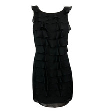 Adrianna Papell Dress Womens Sz 8 Black Chiffon Ruffle Tiered Sleeveless Sheath
