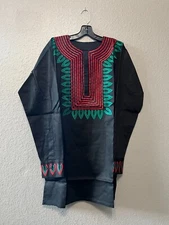 African clothing for men-Embroidered Dashiki M-7X long sleeve black