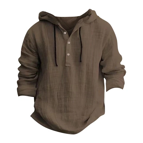 Men's Cotton Linen Hoodies Drawstring Button Hooded Swaeatshirts T Shirts Tops - Bild 11 von 41
