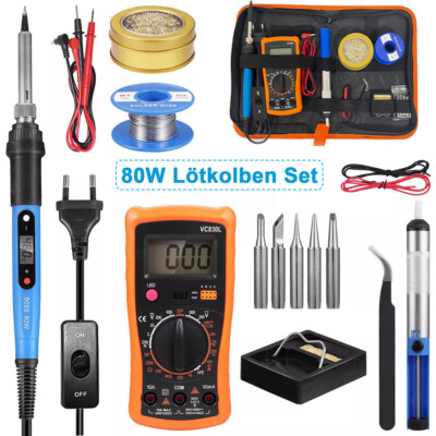 Lötkolben Set Lötset 80W Lötstation Digitalmultimeter Soldering Iron Wire 16in1