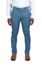 Slim Fit Mens Dress Pants Tweed Ocean Blue Slacks Flat Front No Pleats AZAR MAN