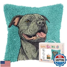 DIY Latch Hook Pillow Kits for Adults Cartoon Pitbull Dog Printed Pillowcase 