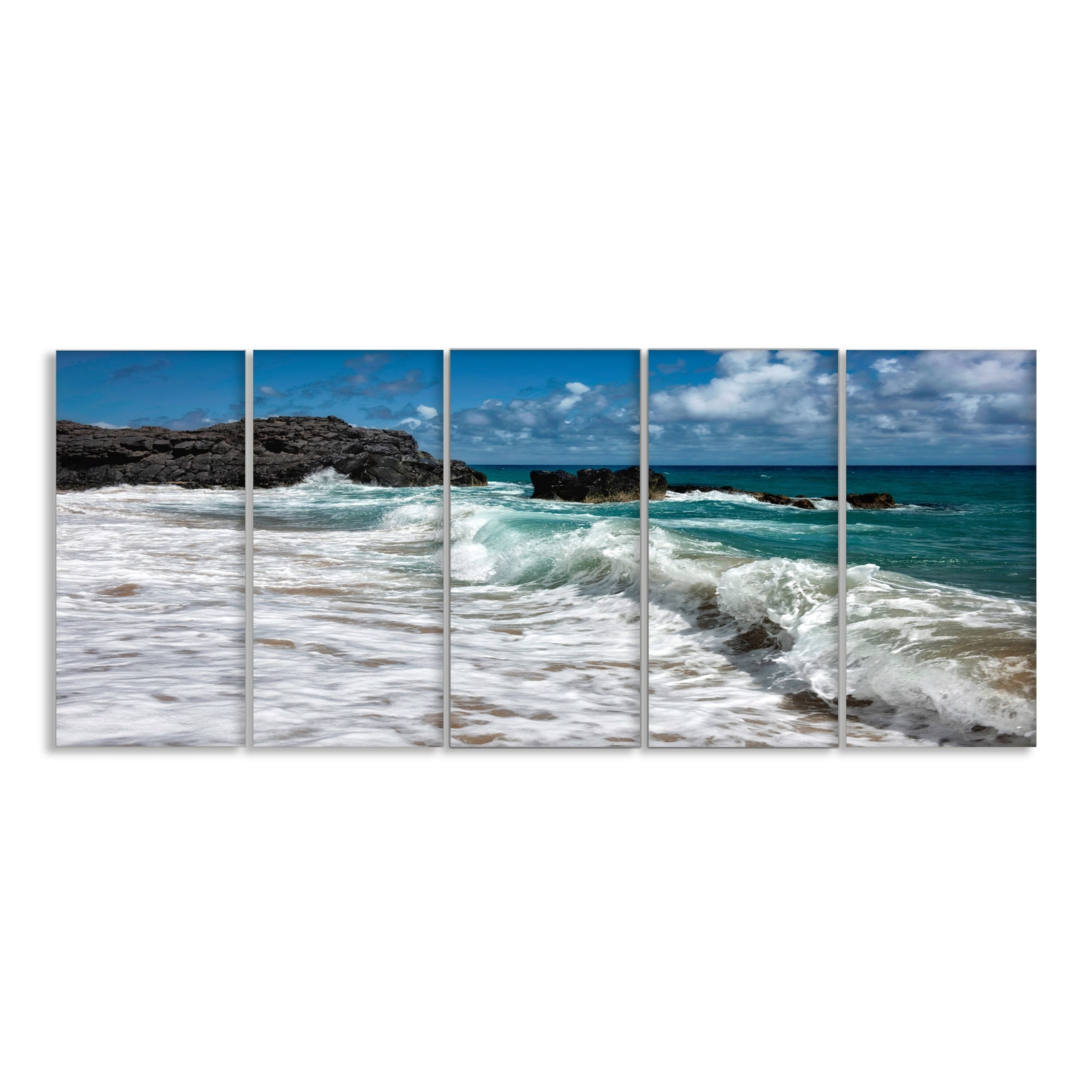 Stupell Breaking Waves Coastal Scene' 5-piece Stretched  50 x 21