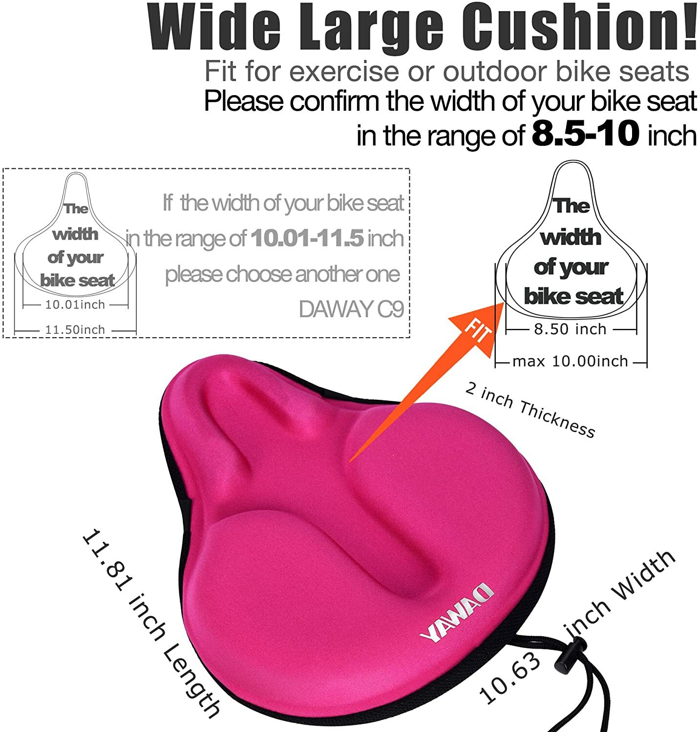 Comfortable Exercise Bike Seat Cover Large Wide Foam Gel Padded Bicycle
