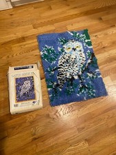 Vintage Snow Owl Latch Hook Completed Rug Wall Hanging MCM 1970s R646