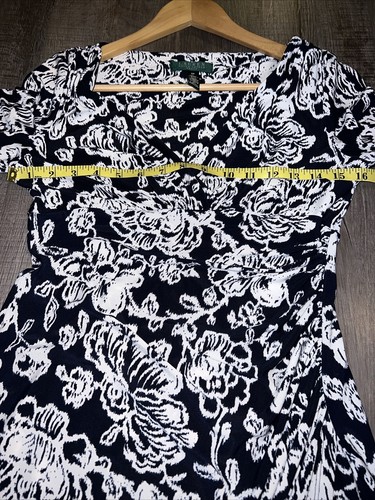 Ralph Lauren Dress Womens 3/4 Long Sleeve Stretch Black & White Floral Size 6 P - Picture 7 of 8