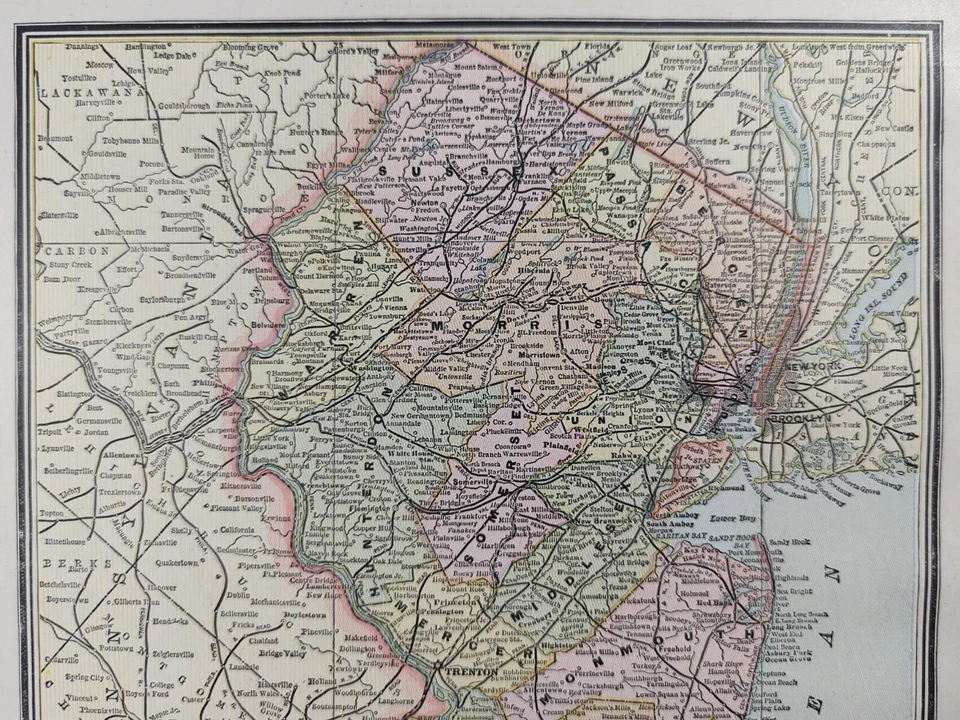 Винтажная карта 1886 НЬЮ-ДЖЕРСИ 11 x 13 дюймов старая антикварная оригинальная CAMDEN NEWARK TRENTON - Изображение 3 из 4