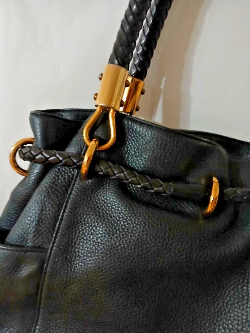 BORSA A TRACOLLA MICHAEL KORS PELLE NERA Hobo Satchel Tote manico treccia oro