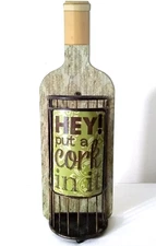 Metal Wood Wine Rack "HEY, Put a Cork in it" Wall Mounted Wine Bottle Holder