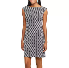 NWT Women's Chaps Floral Lace Sheath Dress Black/White Classic Size 10 GORGEOUS!