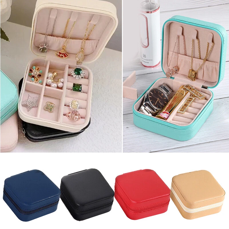 Portable PU Mini Jewelry Box Jewelry Display Travel Jewelry Zipper Case  Boxes