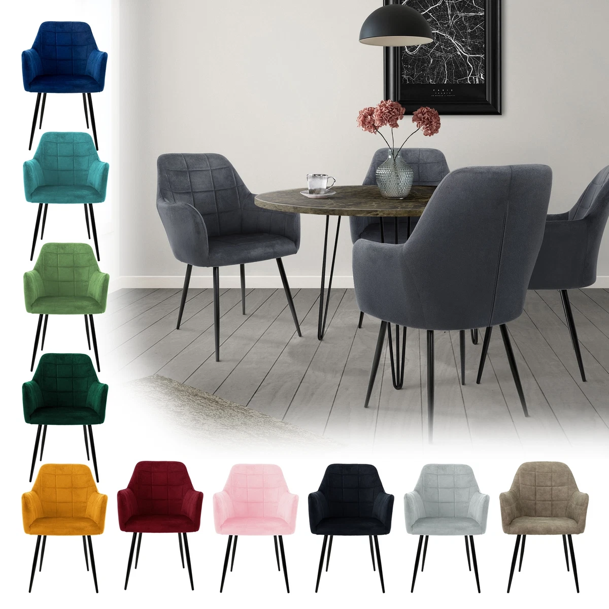 Lot De 6 Chaises De Salle à Manger Anthracite Pivotantes 360° - Design Moderne - Neuf