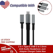 2 in 1 Type-C USB C to 3.5mm AUX Audio Headphone Jack Adapter Charger Cable New