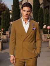 Men's Gabardine 2 Piece Suit Slim Fit Formal Business Wedding Blazer Vest Pants
