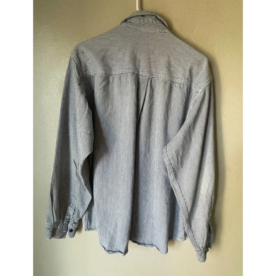 Vintage KEY Imperial Striped Button Up Work XL Shirt Mens Blue White Has stains - Image 2 of 4