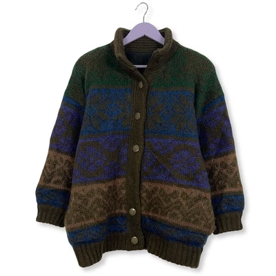 Cardigan Vintage Brun A de Fantaisie 30% Laine Et Mohair Âge 80 90 - TAILLE S/M - Photo 1/4
