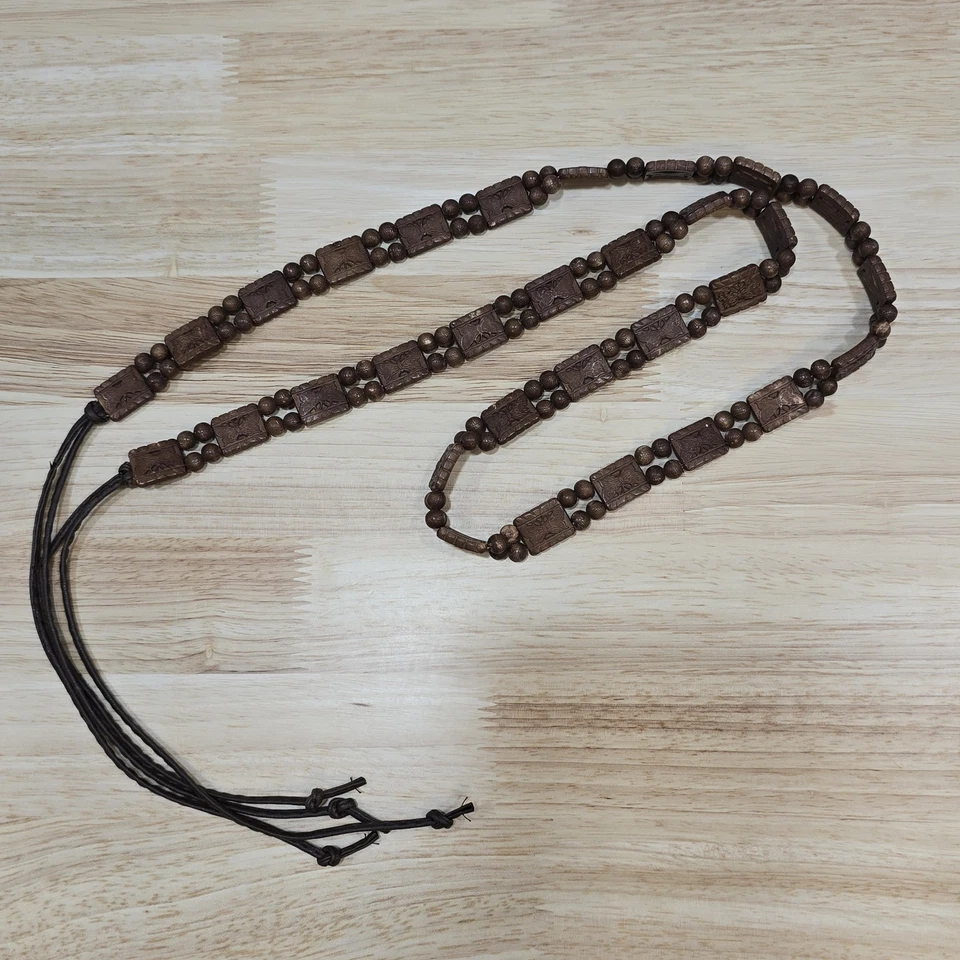 Butterfly Brown Beaded Tie Waist Hip Belt Size Medium Festival Boho 70's Vibe - Image 3 of 4